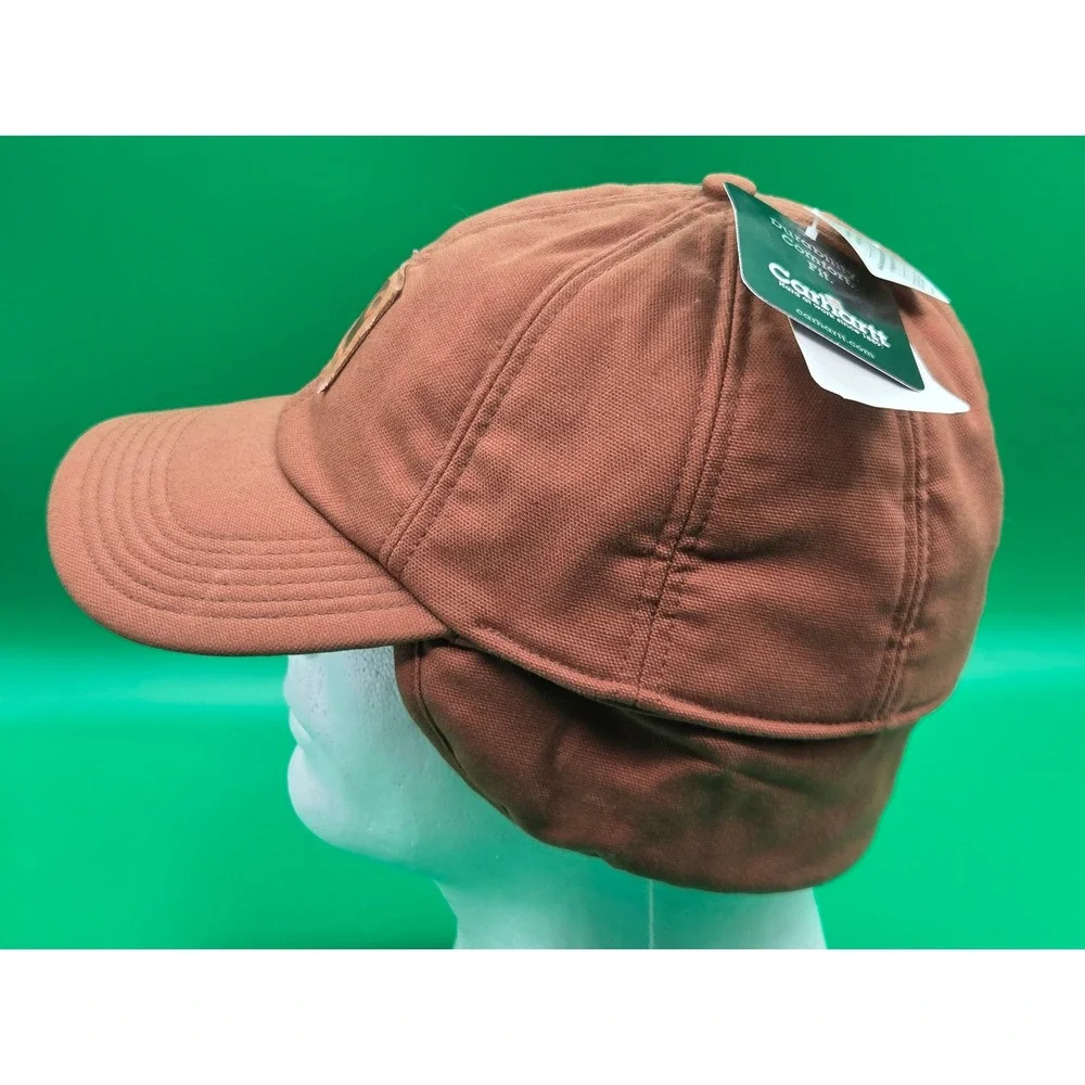 Carhartt A199 BRN Canvas Ear Flap Cap Brown Duck Workwear Hat M/L NWT NOS *Flaw*